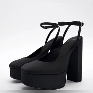 ZARA HIGH HEEL PLATFORM SLINGBACK SHOES BLACK     Eu 40/ 9